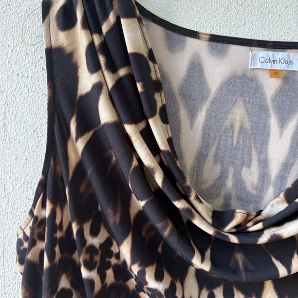 Calvin Klein 1X Cowl Neck Sleeveless Animal Print Stretch Top Office Career Work - Picture 5 of 10